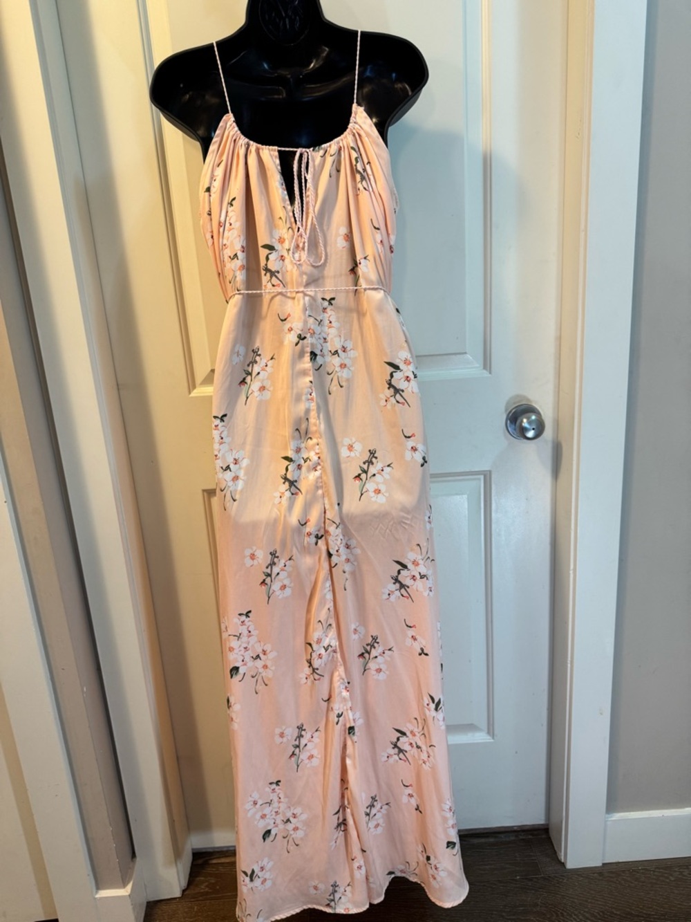 Abercrombie & Fitch Blush Pink Peach Floral Maxi Dress Medium Tassel Tie Summer - Picture 9 of 10